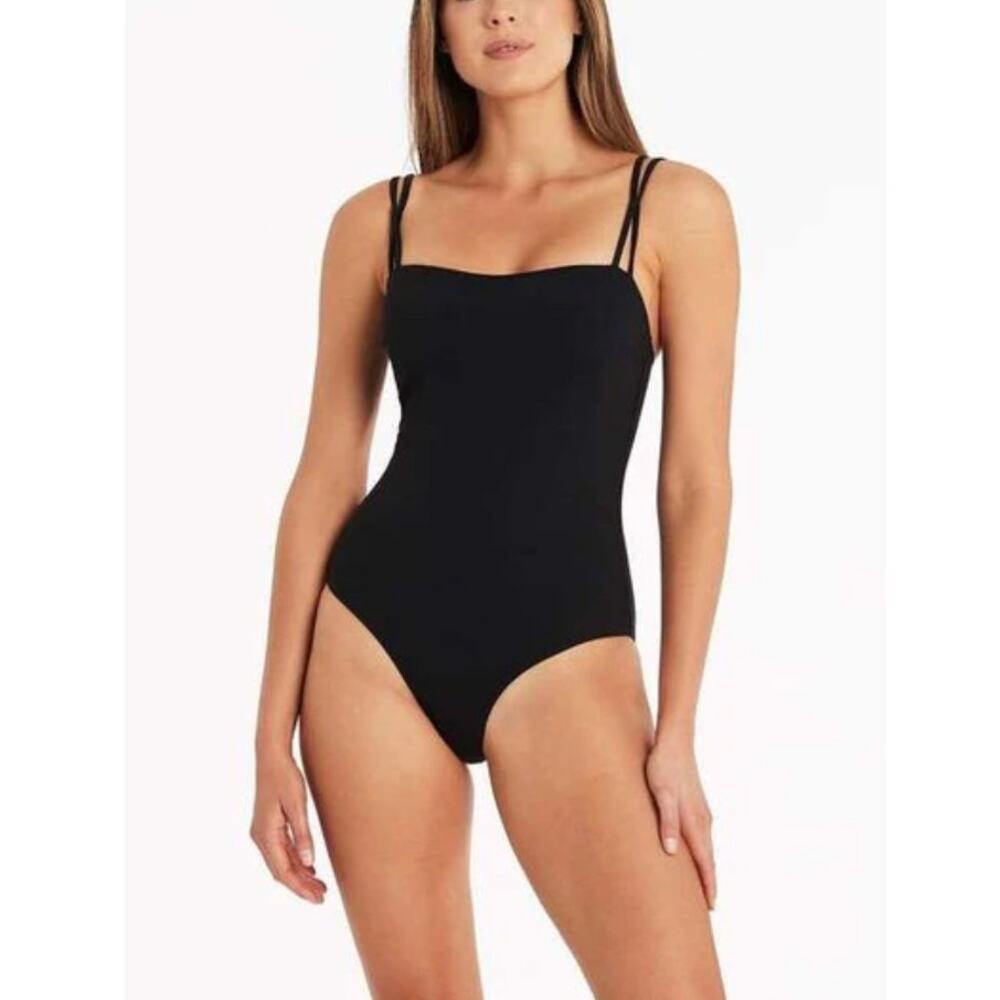 Sea Level Swim Dark Romance High Leg Bandeau Black Multifit One-Piece Size 8 NWT
